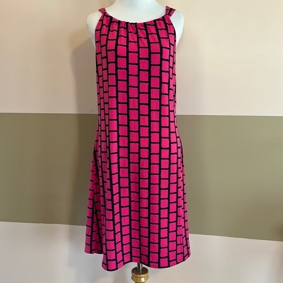 Cynthia Rowley Pink and Navy Blue Square Pattern Halter Top Jersey Dress Size S - Picture 1 of 7